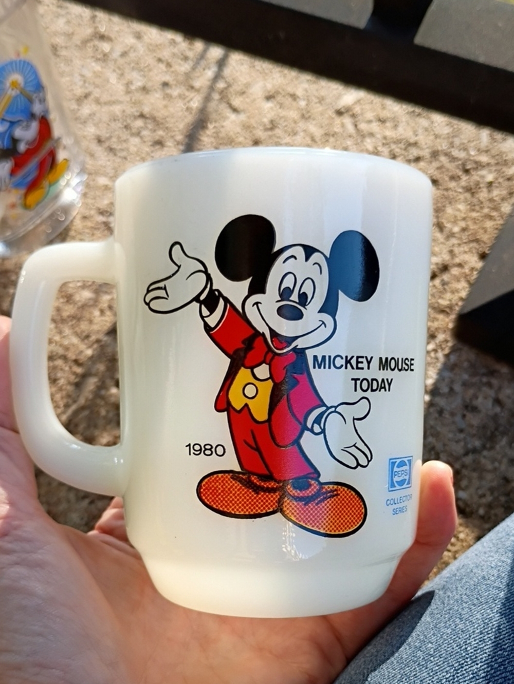 Disney Mickey Mouse 1980 White Mug with Red and Yellow Accents